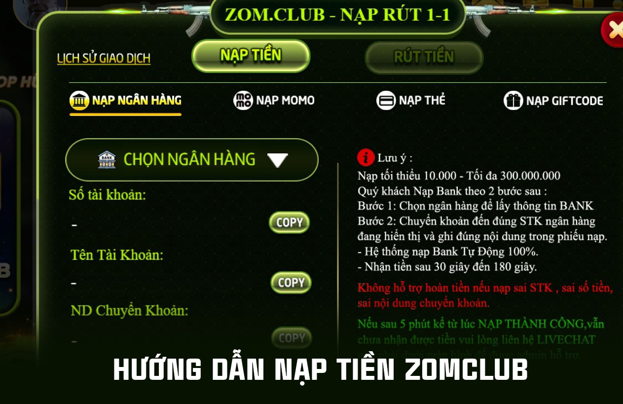 Hướng dẫn cách nạp tiền Zomclub