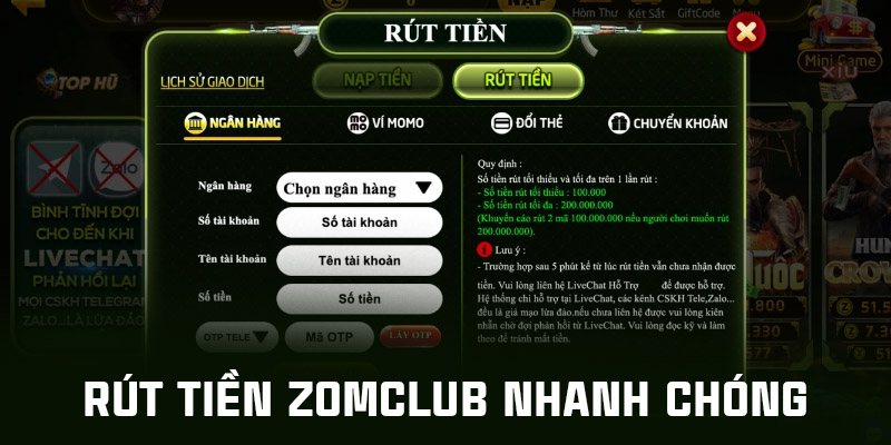 Hướng dẫn cách rút tiền Zomclub đơn giản 